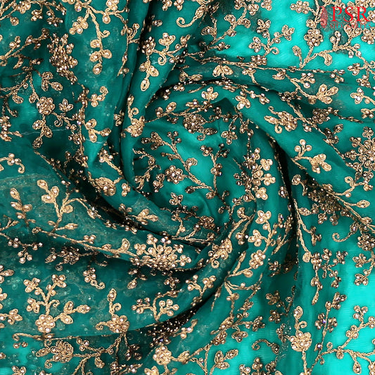 Emerald Green Georgette Laser Embroidery Saree