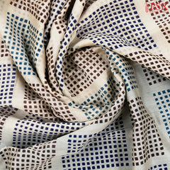 Beige & Peacock Blue Chanderi Silk Cotton Saree