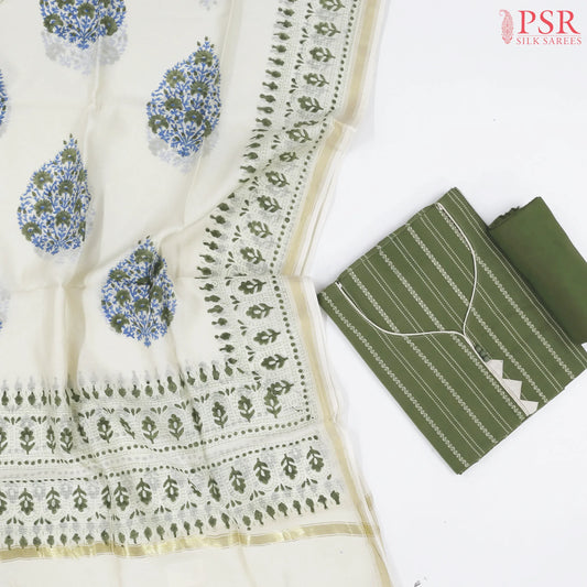 Olive Green Cotton Dress Material