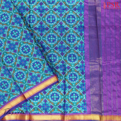 Peacock Blue Soft Patola Silk Cotton Dress Material