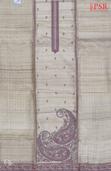 Beige Tussar Silk Dress Material