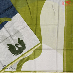 Grey & Green Chanderi Silk Cotton Dress Material