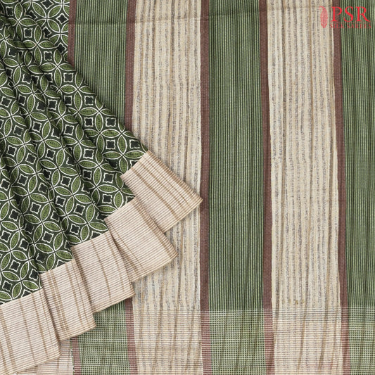 Dark Green Semi Tussar Saree