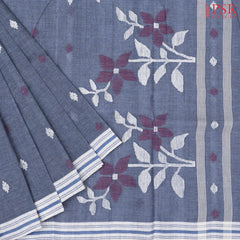 Dark Steel Blue Bengal Cotton Saree
