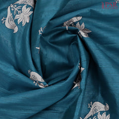 Dark Peacock Blue Kosa Embroidery Saree