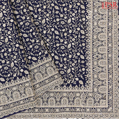 Berry Blue Georgette Laser Embroidery Saree