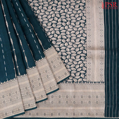 Dark Teal Blue Semi Banaras Saree