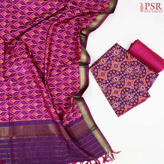 Dark Violet Soft Patola Silk Cotton Dress Material