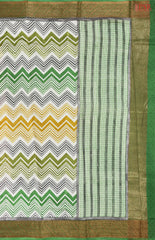 Beige & Basil Green Chanderi Silk Cotton Saree