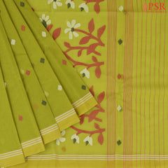 Chartreuse Green Bengal Cotton Saree