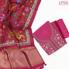 Dark Pink Silk Cotton Dress Material