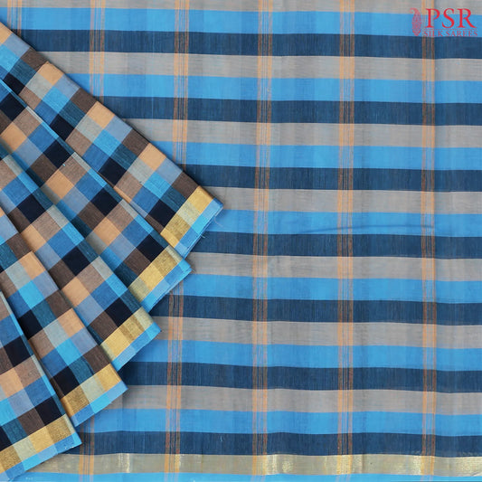 Blue & Tan Kanchi Cotton Saree