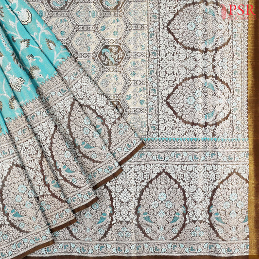 Turquoise Blue Kanchipuram Jacquard Tissue Silk Saree