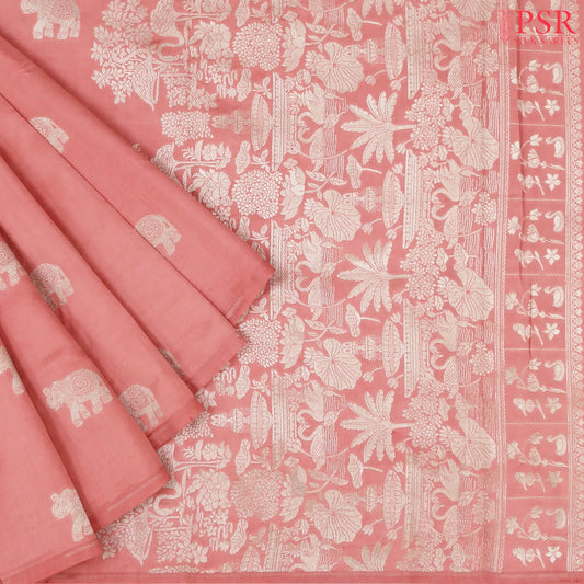 Coral Pink Banaras Silk Saree