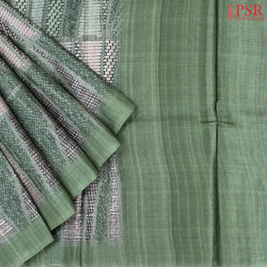 Basil Green Kadhi Tussar Silk Saree
