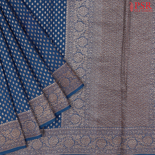 Prussian Blue Chiniya Silk Saree