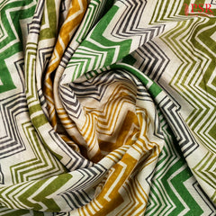 Beige & Basil Green Chanderi Silk Cotton Saree