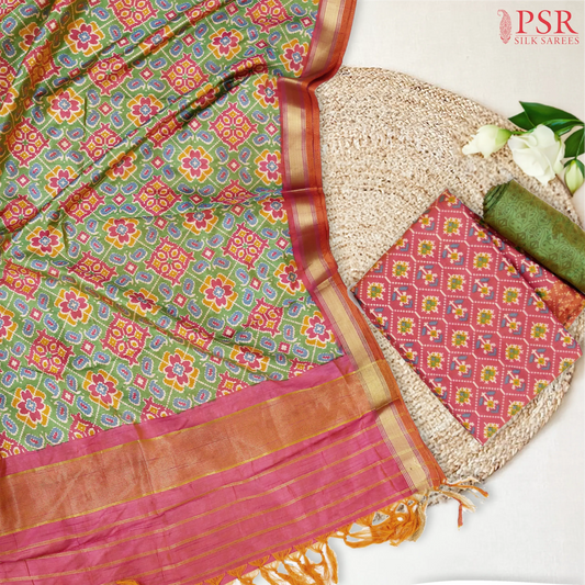 Pink Soft Patola Semi Silk Dress Material