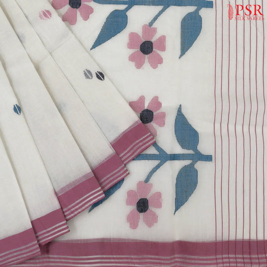 Off White Bengal Cotton Saree