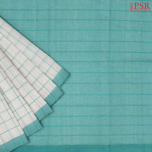 Dove White Mangalagiri Cotton Saree