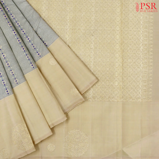 Silver Feather Grey Kanchipuram Silk Saree