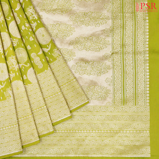 Olive Chartreuse Semi Banaras Saree