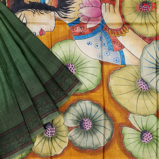 Pear & Dark Green Kadhi Tussar Silk Saree