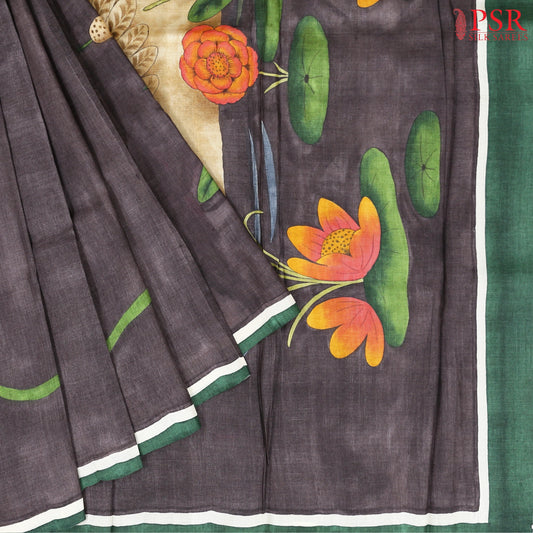 Dark Umber Brown Kadhi Tussar Silk Saree