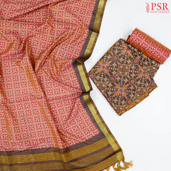 Brown Soft Patola Silk Cotton Dress Material
