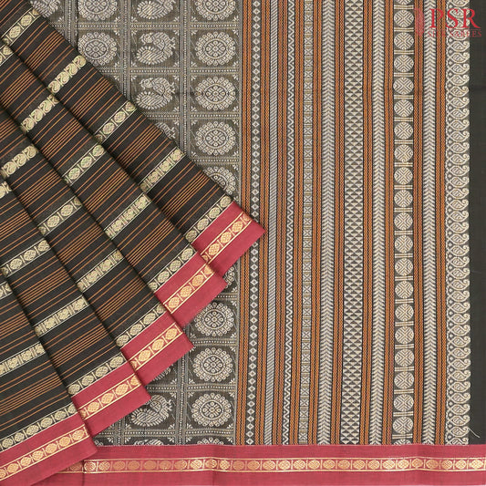 Deep Olive Green Kalakshetra Kovai Cotton Saree