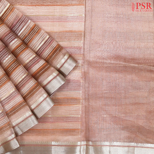 Mauve Brown Banaras Kora Organza Saree