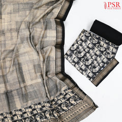 Black & Grey Assam Silk Dress Material