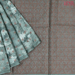 Turquoise Grey Banaras Tussar Silk Saree
