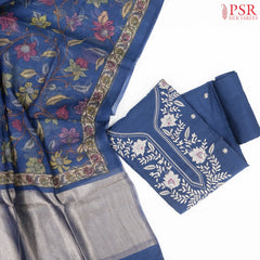 Dark Blue Silk Cotton Dress Material