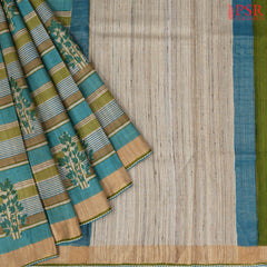 Olive & Cyan Kadhi Tussar Silk Saree