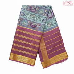 Turquoise Grey Mysore Silk Saree