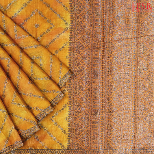Mustard Yellow Banaras Tussar Silk Saree