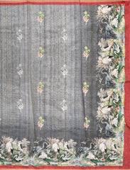 Dark Grey Semi Dupion Embroidery Saree