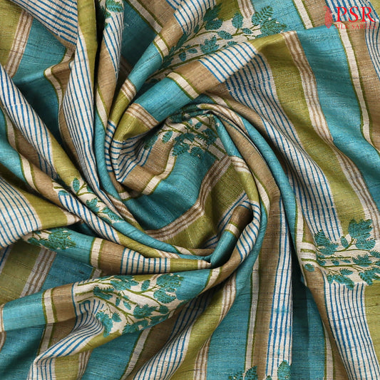 Olive & Cyan Kadhi Tussar Silk Saree