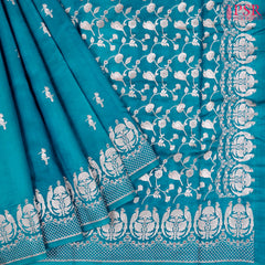 Peacock Blue Chiniya Silk Saree