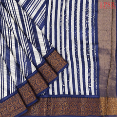 Light Grey & Dark Blue Chanderi Silk Cotton Saree