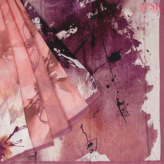 Peach & Purple Printed Georgette Saree