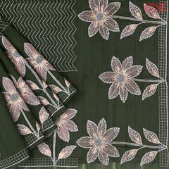 Dark Green Kosa Embroidery Saree