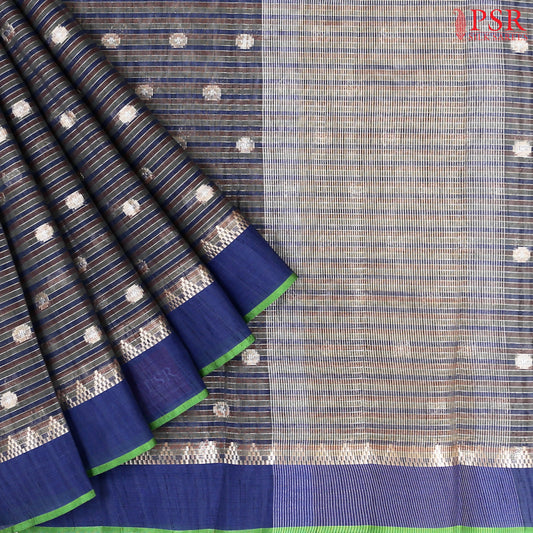 Grey & Blue Silk Cotton Cut Work Saree