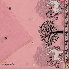 Flamingo Pink Jamdani Silk Cotton Dress Material