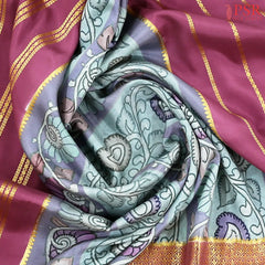 Turquoise Grey Mysore Silk Saree