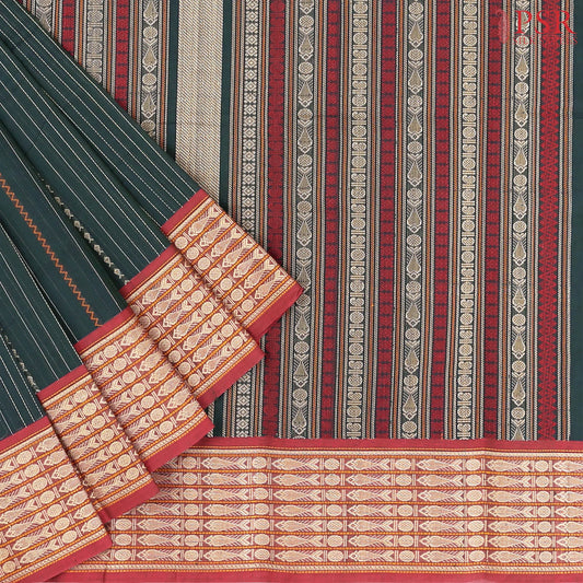 Dark Pine Green Kalakshetra Kovai Cotton Saree