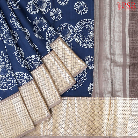 Prussian Blue Chiniya Silk Saree