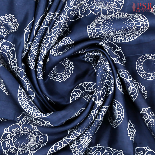 Prussian Blue Chiniya Silk Saree