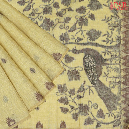 Olive Yellow Ghicha Cotton Saree